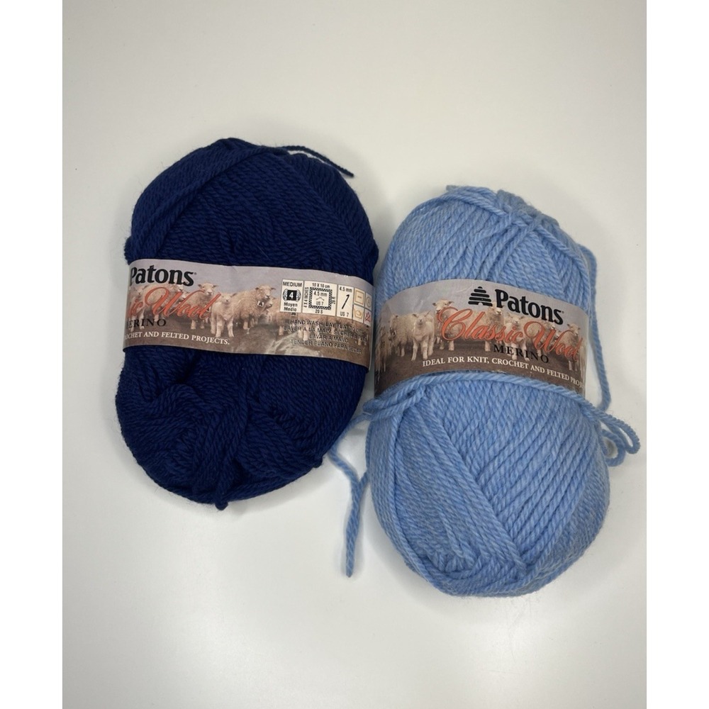 Patons Classic Wool Merino Blue 4 Medium Worn Denim Navy Lot‎ of 2